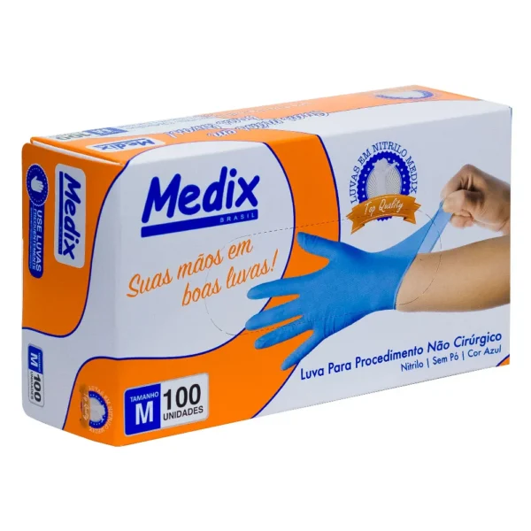 Luva Nitrílica Azul Tamanho M Caixa C/ 100un (Medix) Sem Pó