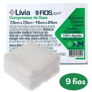 Compressa de Gaze Estéril Lívia 7,5Cmx7,5Cm 10Un AMED (9-Fios)