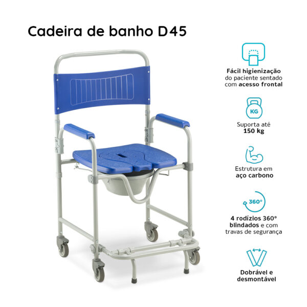 Cadeira de Banho Dobrável e Desmontável até 150 Kg D45 Dellamed