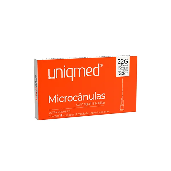 Microcânulas Uniqmed - 22G (0.70mm) x 70mm - Com Agulha Auxiliar