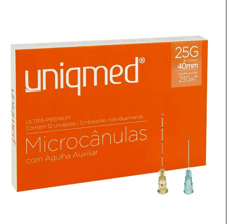 Microcânulas /cânula 25g X 40mm C/ Agulha Auxiliar 23g - 12 Un