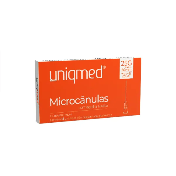 Microcânulas Uniqmed - 25G (0.50mm) x 50mm - unidades - Com Agulha Auxiliar