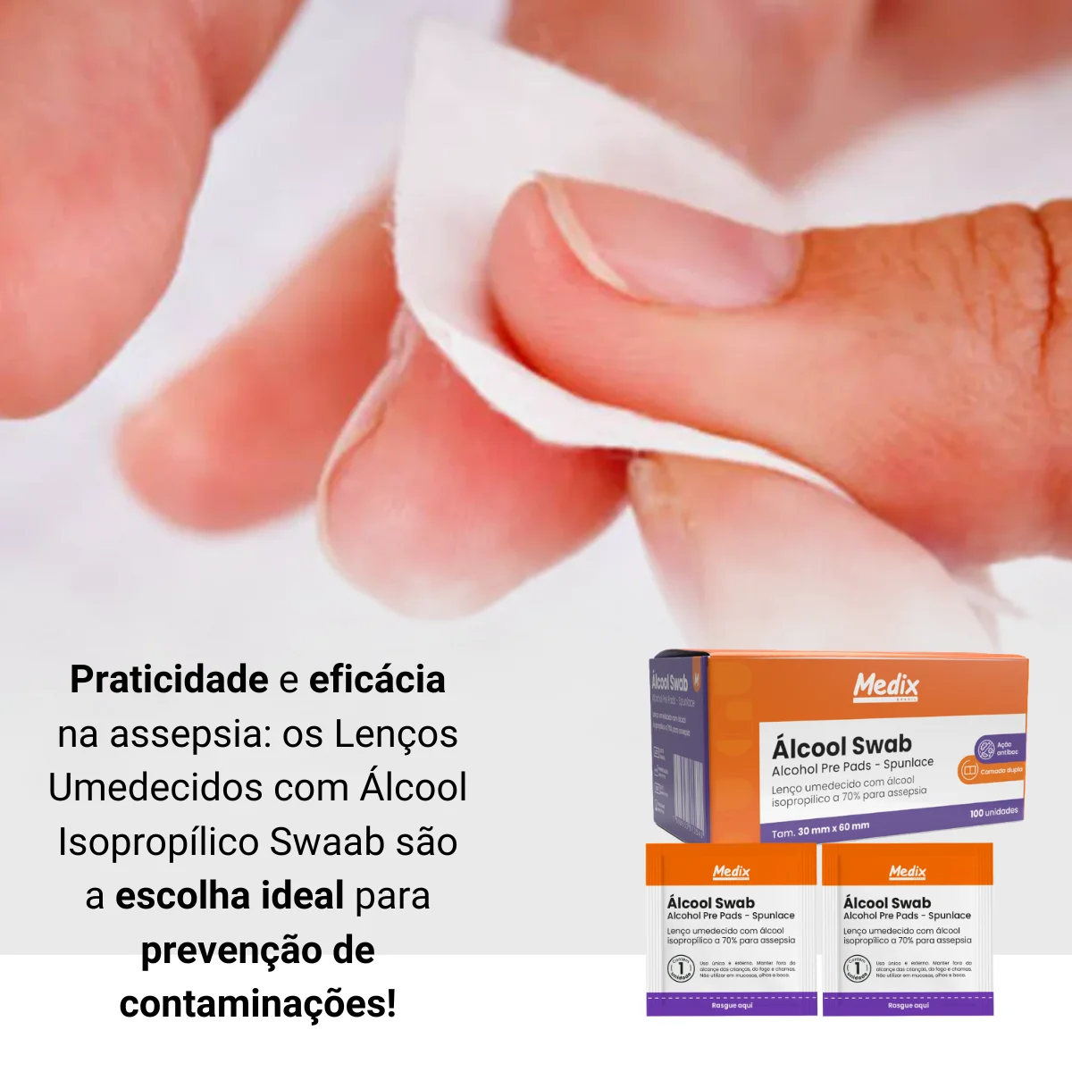 Álcool Swab 70% 100 Unidades Medix - Imagem 2